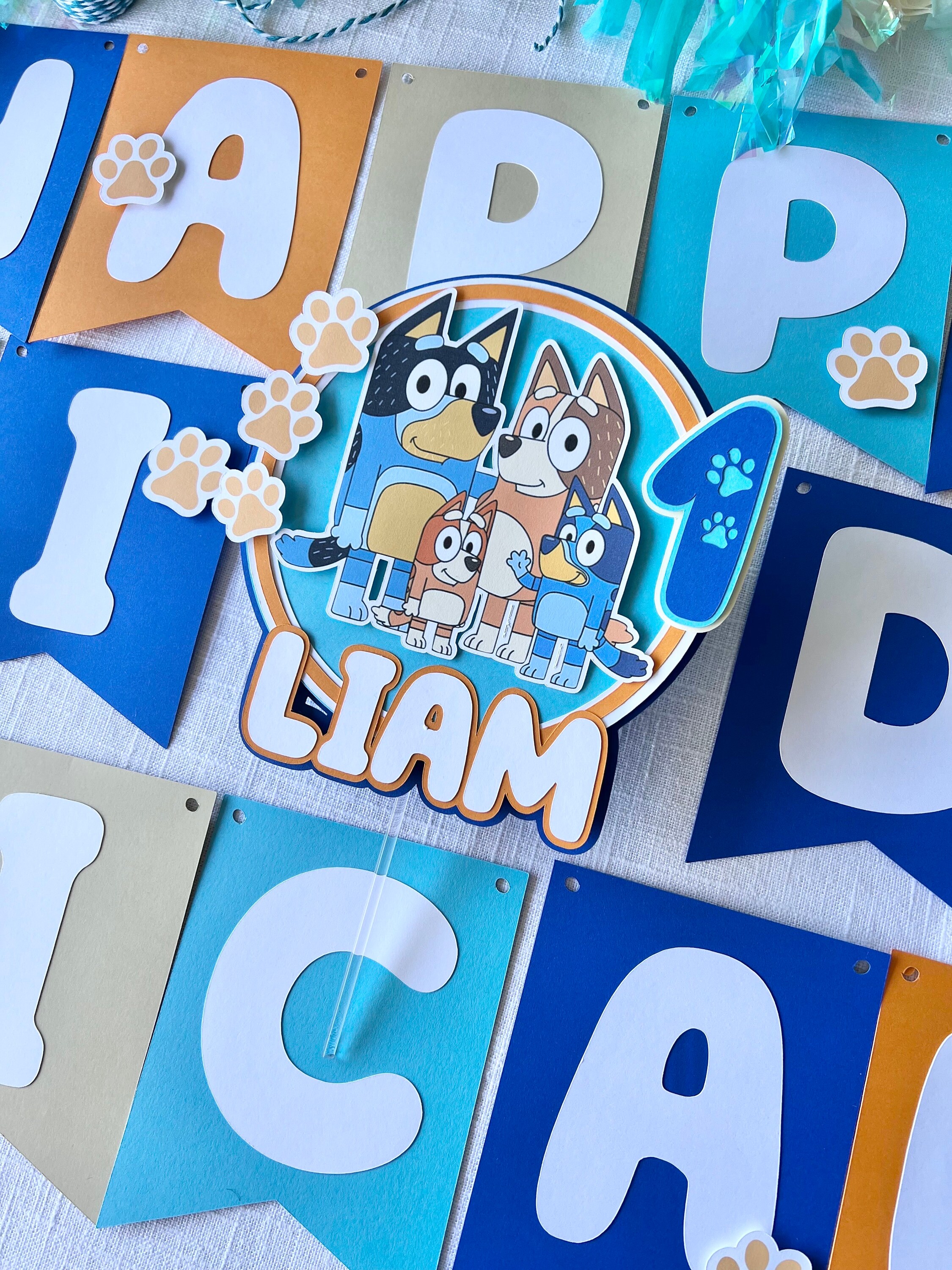 Blue dog birthday cake topper
