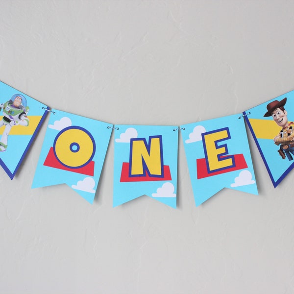 Toy story one highchair banner, birthday banner, age banner, toy story birthday, first birthday