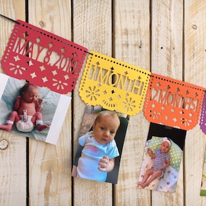 Papel Picado First Year Photo Banner for First Birthday, Fiesta | First Birthday Monthly Photos Banner |  First Fiesta Decorations