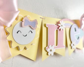 Sun 1st Birthday Banner, you are my sunshine party decor, sun theme highchair banner, first trip around the sun