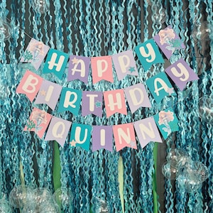 Mermaid happy birthday banner, ocean party, kids birthday decor, under the sea, girl birthday