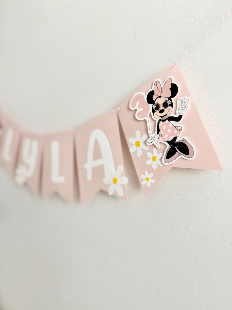 Banner de cumpleaños retro de Minnie Mouse, segundo cumpleaños de Oh Twodles, decoraciones para fiesta de Daisy, decoración para fiesta de niñas, RM25 imagen 6