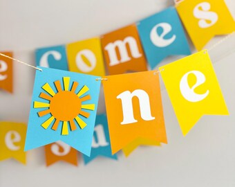 Here Comes the Sun Birthday Banner, First Trip Around the Sun Highchair Banner, First Birthday Party Decorations, Baby Shower Decor, h26s