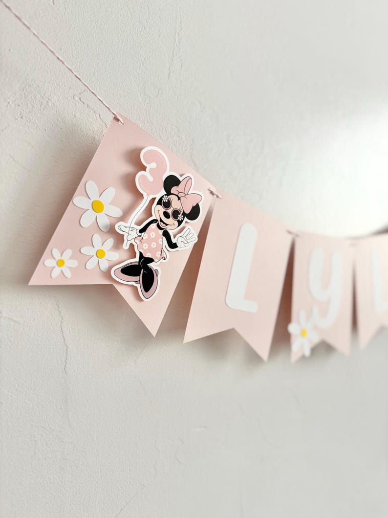 Banner de cumpleaños retro de Minnie Mouse, segundo cumpleaños de Oh Twodles, decoraciones para fiesta de Daisy, decoración para fiesta de niñas, RM25 imagen 1