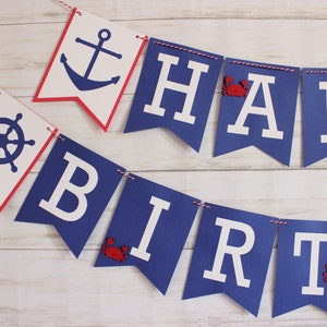 Nautical happy birthday banner, anchors boat party kids party decorations