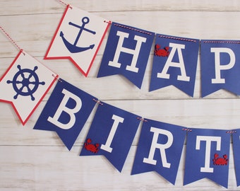 Nautical happy birthday banner, anchors boat party kids party decorations