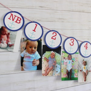 Nautical Monthly First Year Photo Banner | Nautical Monthly Photo Banner Nautical | Boy Birthday Banners Decorations |