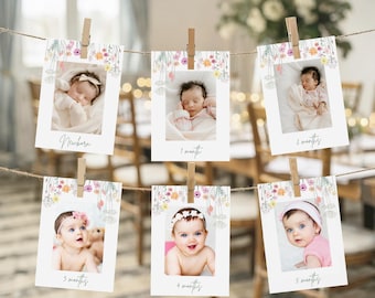 Wildflower First Year Birthday Photo Banner, Wildflower Girls 1st Year Birthday Photos, Floral 1st Year, Printable Monthly Milestone