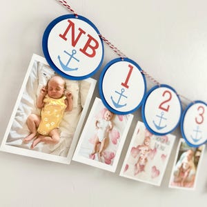 Nautical Birthday Monthly Photo Banner, Milestone Birthday garland, Ocean Ship Party Decorations, n81b