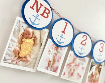 Nautical Birthday Monthly Photo Banner, Milestone Birthday garland, Ocean Ship Party Decorations, n81b