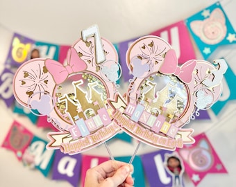 Disneyland Sign Cake Topper, retro disney birthday shaker cake topper, girl birthday party decor, retro Disney