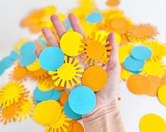 Here comes the sun confetti, first birthday party decorations, baby shower decor, first trip around the sun, h26s