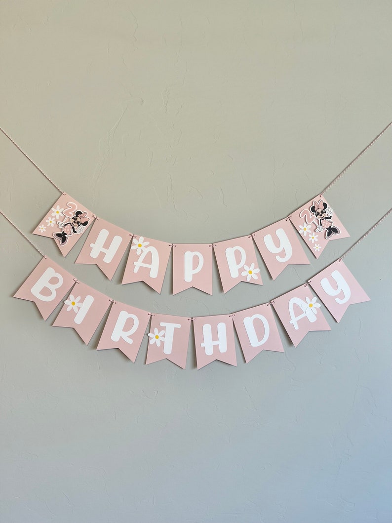 Retro Minnie Mouse Birthday Banner, Kids 2nd Birthday for Girls, Retro