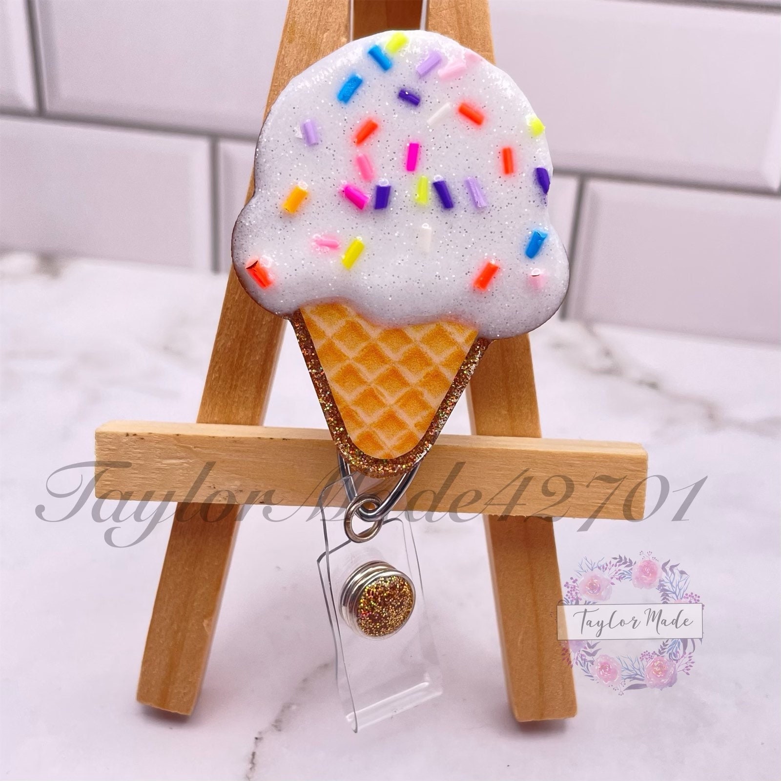 Sprinkle Ice Cream Cone Badge Reel Add-on - Topperswap