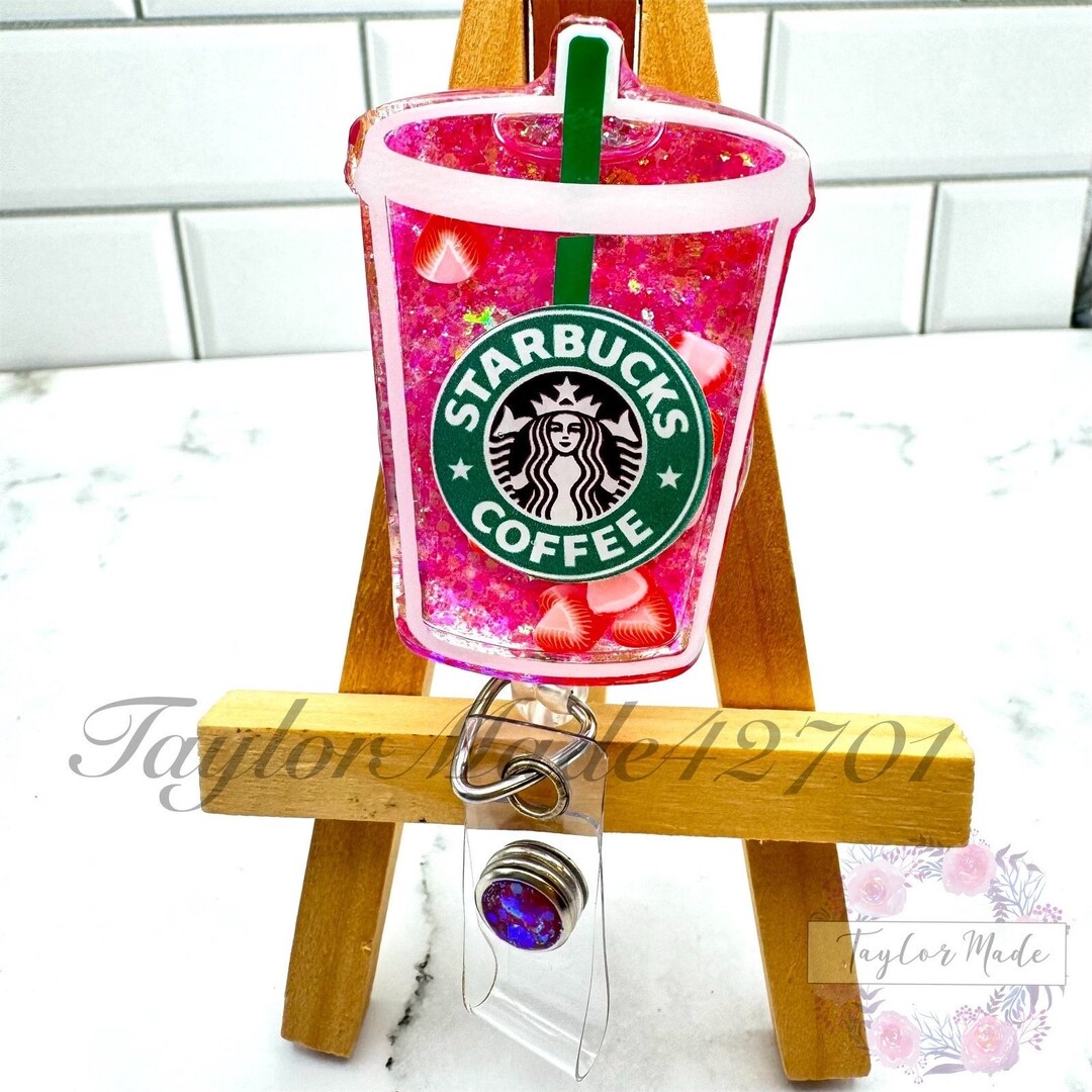 Starbucks Pink Drink Shaker Badge Reel, Dragon Fruit Starbucks Drink ID