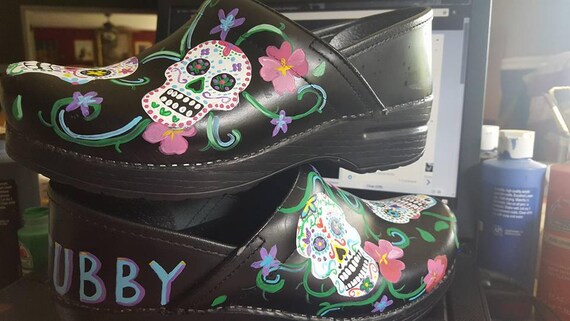 sugar skull nursing clogs