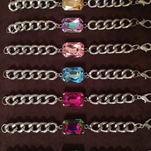 Crystal Silver Chunky Curb Chain Bracelet