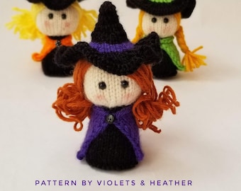 Modèle de tricot pour petite poupée sorcière en tricot, modèles d'Halloween, décorations d'Halloween, téléchargement du modèle PDF instantané. Motif amigurumi