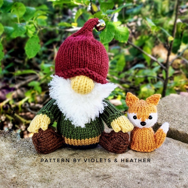 KNITTING PATTERN for Cute Woodland Gnome, Cute Gnome Pattern, Cute Fox Knit Pattern. Knit Amigurumi Patterns.Instant PDF Pattern Download.