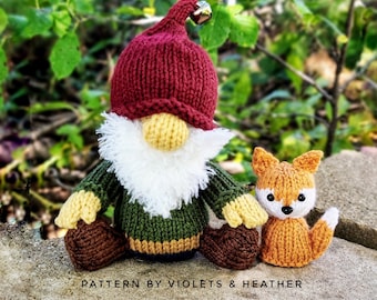 KNITTING PATTERN for Cute Woodland Gnome, Cute Gnome Pattern, Cute Fox Knit Pattern. Knit Amigurumi Patterns.Instant PDF Pattern Download.