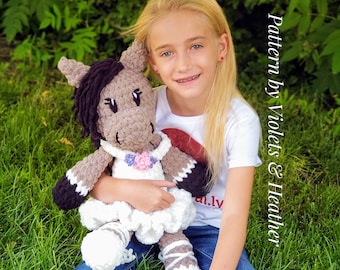 CROCHET PATTERN for Cuddly Ballerina Horse, Crochet Horse Pattern, Amigurumi Pattern. Instant PDF Pattern Download.