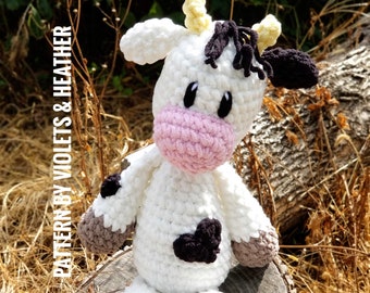 CROCHET PATTERN for Cuddly Cow, Cow Pattern, Crochet Cow.  Instant PDF Pattern Download. Violets & Heather, Violets and Heather