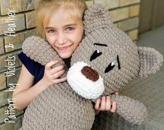 CROCHET PATTERN for Cuddly Big Bear, Teddy Bear Pattern, Crochet Bear.  Instant PDF Pattern Download. Violets & Heather, Plush Bulky Yarn