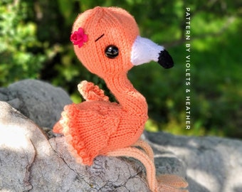 KNITTING PATTERN for Sitting Pretty Flamingo. Knit Flamingo Pattern. Amigurumi Pattern. Instant PDF Pattern Download. Violets & Heather