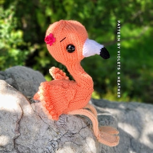 KNITTING PATTERN for Sitting Pretty Flamingo. Knit Flamingo Pattern. Amigurumi Pattern. Instant PDF Pattern Download. Violets & Heather