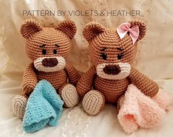 CROCHET PATTERN for Baby Bear with Lovey, Teddy Bear with Lovey. Instant PDF Pattern Download. Amigurumi Pattern by Heather Kumpf