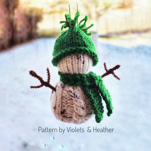 KNITTING PATTERN for Snowman Christmas Tree Ornament, Snowman Ornament Pattern, Knit Snowman Decorations. Instant PDF Pattern Download.
