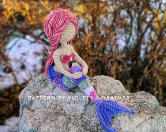 CROCHET PATTERN for Atlantic Mermaid, Amigurumi Mermaid Pattern. Crochet Mermaid Decorations. Instant PDF Download.  Violets and Heather