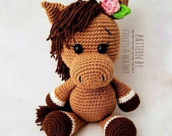 CROCHET PATTERN for Pretty Crochet Horse, Pretty Pony Crochet Pattern. Instant PDF Pattern Download. Amigurumi Patterns, Violets and Heather