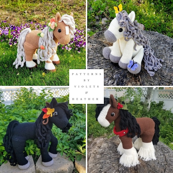 Colección Un caballo para cada temporada. PATRONES DE CROCHET para 4 Caballos. Descuento en patrones de caballos a crochet. Caballo. Descargas instantáneas de patrones en PDF.