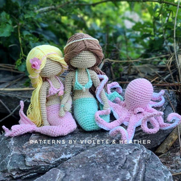 MOTIFS AU CROCHET pour Sirènes et Poulpe. Amigurumi sirènes avec pieuvre pour animaux de compagnie Bundle Deal. Modèles de crochet de la vie océanique. Téléchargement instantané de PDF