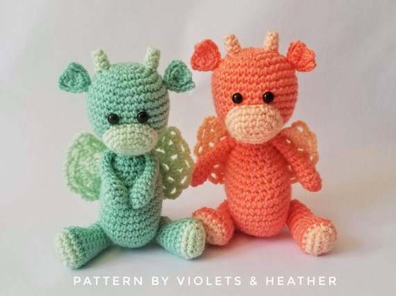 CROCHET PATTERN for Cute Baby Dragon / Crochet Dragon Pattern. Instant PDF Pattern Download. Amigurumi Pattern. violetsandheather