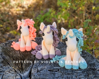 CROCHET PATTERN for Baby Unicorn, Crochet Unicorn Pattern, Amigurumi Unicorn Pattern, Horse. Instant PDF Download.Violets and Heather