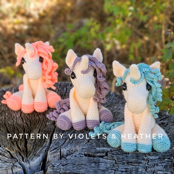 CROCHET PATTERN for Baby Unicorn, Crochet Unicorn Pattern, Amigurumi Unicorn Pattern, Horse. Instant PDF Download.Violets and Heather