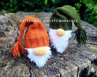 KNITTING PATTERN for Gnome Mason Jar Covers, Knit Gnome Pattern, Knit Gnome Decorations. Instant PDF Pattern Download.Violets and Heather