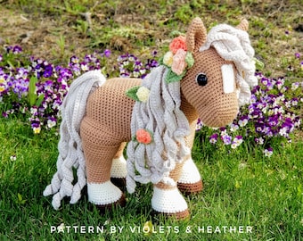 CROCHET PATTERN for Summer Horse, Instant PDF Download. Amigurumi Horse Pattern. Crochet Pony Pattern. Crochet Toys. Violets and Heather