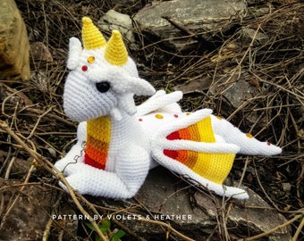 CROCHET PATTERN for Fire Wing Dragon / Crochet Dragon Pattern.  Instant PDF Pattern Download. Amigurumi Pattern. Violets and Heather