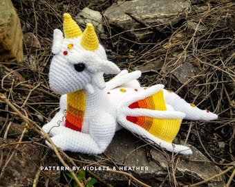 CROCHET PATTERN for Fire Wing Dragon / Crochet Dragon Pattern.  Instant PDF Pattern Download. Amigurumi Pattern. Violets and Heather