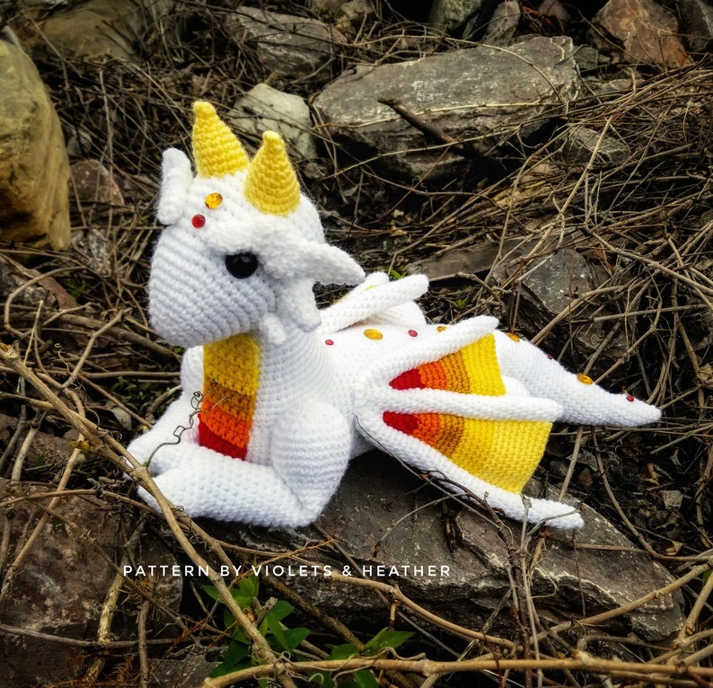 CROCHET PATTERN for Fire Wing Dragon / Crochet Dragon Pattern. Instant PDF Pattern Download. Amigurumi Pattern. Violets and Heather image 1