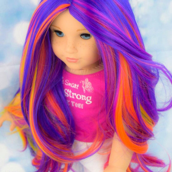 American Girl Doll CUSTOM WIG size 10 to 11 inch NEW Heat Safe Rainbow Wavy