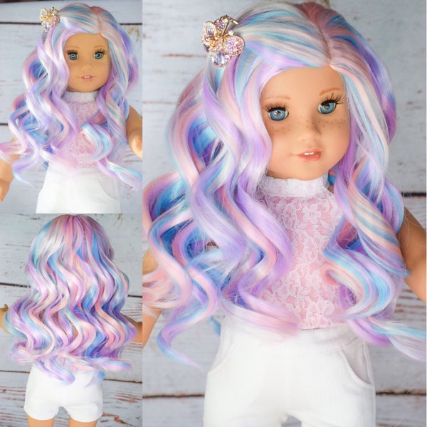 Custom Doll Wig für 18 "American Girl Doll-Heat Safe-Tangle Resistant-passt 10-11" Kopfumfang eines jeden Puppengewehr-Regenbogens