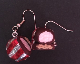 Tea cake earrings, polymer clay pendant earrings