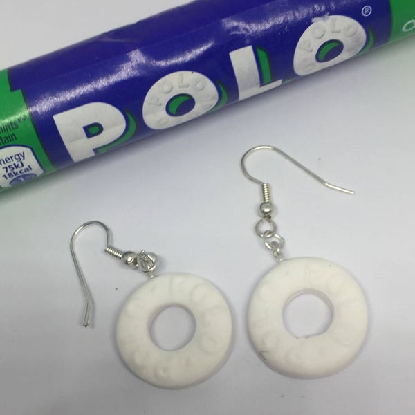 Polo Mint drop earrings, fun food polymer clay charm earrings, food jewellery