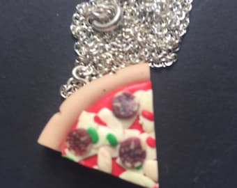 Pizza Slice Necklace, polymer clay fake food pizza slice charm necklace