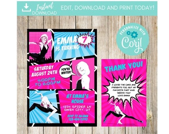 Convite Tema de quadrinhos Spider Gwen