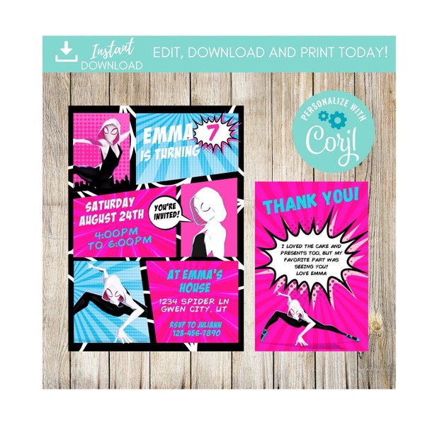 Invito a tema fumetti di Spider Gwen